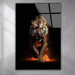 Tiger Tempered Glass Wall Art Animals,Panoramic wall Art,Extra large Wall Art,houeswarming gift,Office gift,Modern Wall hanging