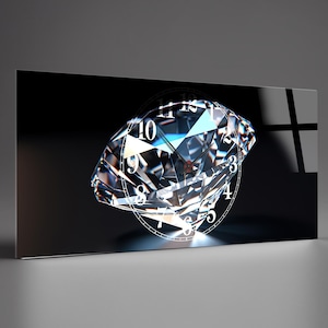Diamond Wall clock White, Modern wall clock, Unique wall clock, Tempered glass wall clock unique,Large clock Horiznotal Wall decor