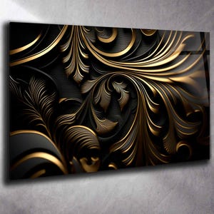 Gold vines Tempered Glass Wall Art Floral, Panoramic Wall Art Tempered Glass Backsplash Extra Large Wall Art Large Glass Wall Decor