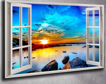 Fake Window Tempered Glass Wall Art Lake Landscape , Panoramic Wall Art Tempered Glass Backsplash Extra Wall Art for Mom for Mom