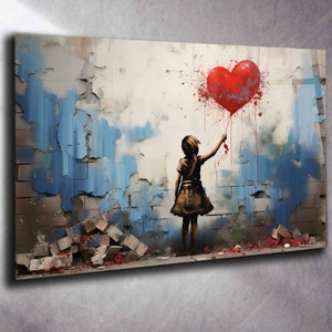 Banksy Tempered Glass Wall Art Baloon girl , Street Graffiti Panoramic Wall Art, Tempered Glass back splash Extra Large Wall Art, home decor