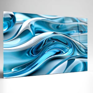 Abstract Blue Tempered Glass Wall Art, Modern Home Decor