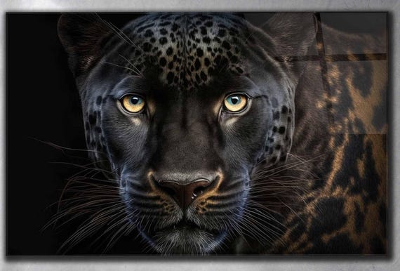 Tempered Glass Panther Wall Art, Masculine Home Decor