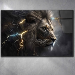 Lion Tempered Glass Wall Art Animals, Panoramic wall Art,Extra large Wall Art,houeswarming gift,Office gift,Modern Wall hanging