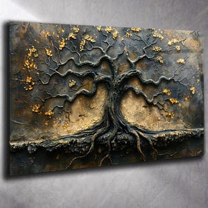 Bronze Tree Of Life  Tempered Glass Wall Art , Panoramic Wall Art Tempered Glass Backsplash Extra Large Wall Art Wall Art for Mom decor