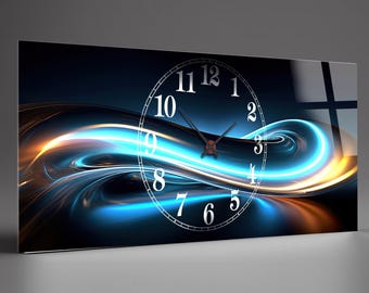 Reloj de pared abstracto de vidrio templado: Arte moderno de gran tamaño (20" x 43")