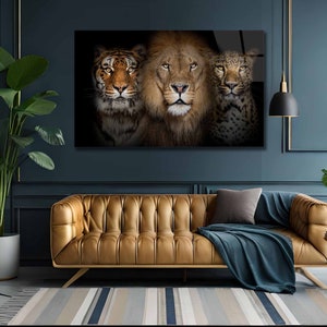Tempered Glass Wall Art Leopard Tiger Lion Animals,Panoramic wall Art,Extra large Wall Art,houeswarming gift,Office gift, Wall Art for Mom