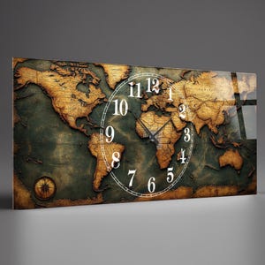 Oversized World Map Wall Clock: Tempered Glass, 20x43 Inches