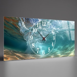 Tempered Glass Under Sea Wall Clock, Abstract Style Sea Waves Glass Wall Clock, Housewarming Gift,Unique Home Decor extra large clock