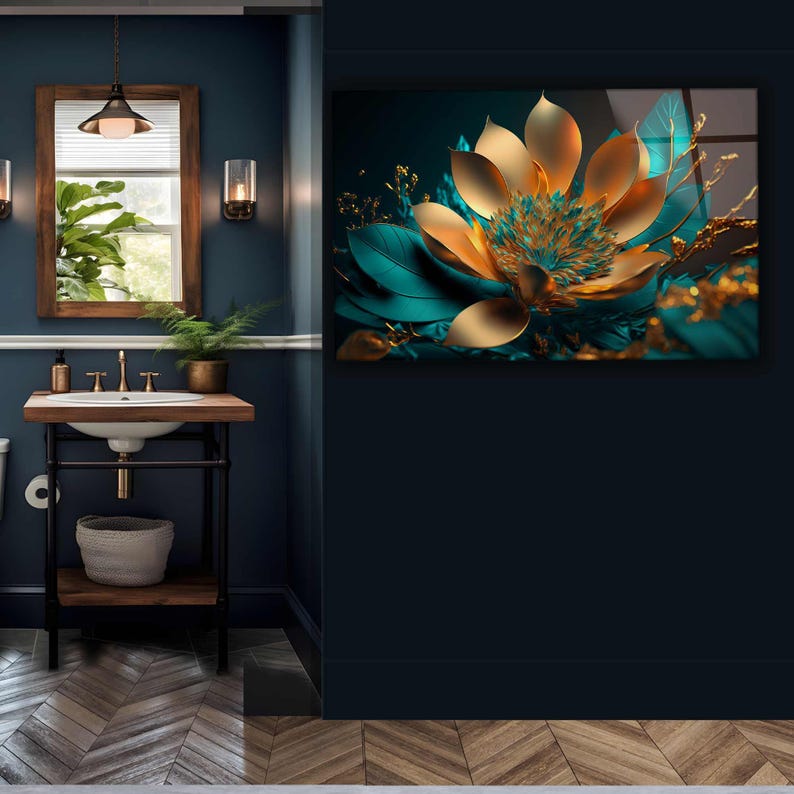 Gold Lotus Flower Tempered Glass Wall Art: Panoramic Floral Decor - Etsy