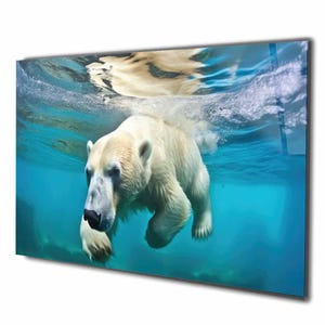 Polar BearTempered Glass Wall Art Animals,Panoramic wall Art,Extra large Wall Art,houeswarming gift,Office gift,Modern Wall hanging