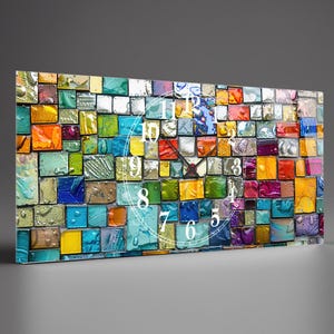 Colorful Abstract Wall clock , Modern wall clock, Unique wall clock, Tempered glass wall clock unique, Large clock , Horiznotal Wall decor