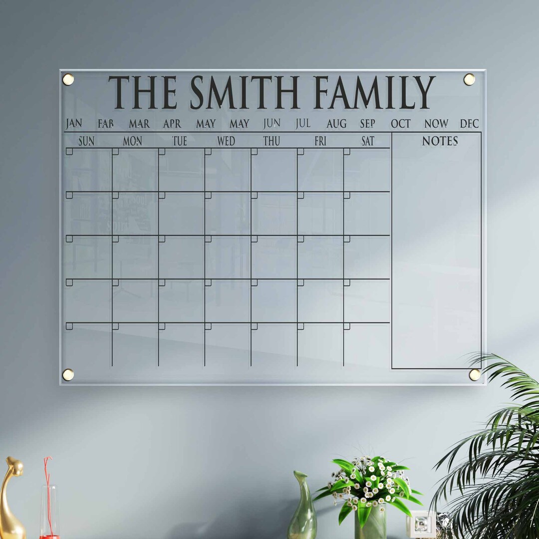 Large Acrylic Calendar Personalized , Dry Erase Monthly Acrylic Wall ...