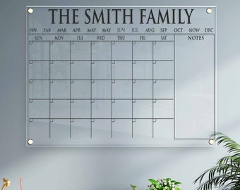 Large Acrylic Calendar Personalized , Dry Erase Monthly Acrylic Wall Calendar, Minimalist Wall Calendar, for Kitchen, Office or Mudroom