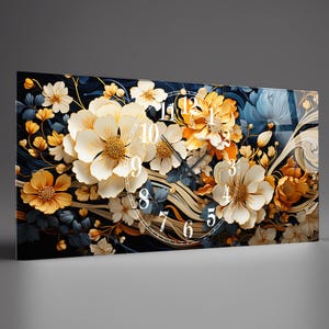 Tempered Glass Wall Clock Flowers, Tempered Glass Wall Floral, Housewarming Gift,Unique Home Decor extra large clock