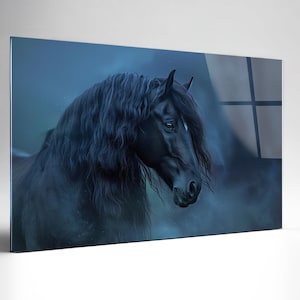 Black Horse Tempered Glass Wall Art, Modern Animal Art ,Luxury Horse Wall Decor ,Glass Backsplash Extra Large Wall Art, Home Office Gift