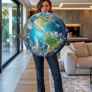 Tempered Glass Wall Clock Oversized Earth World Map Wall Clock Round Globe Wall Decor Living Room Decor