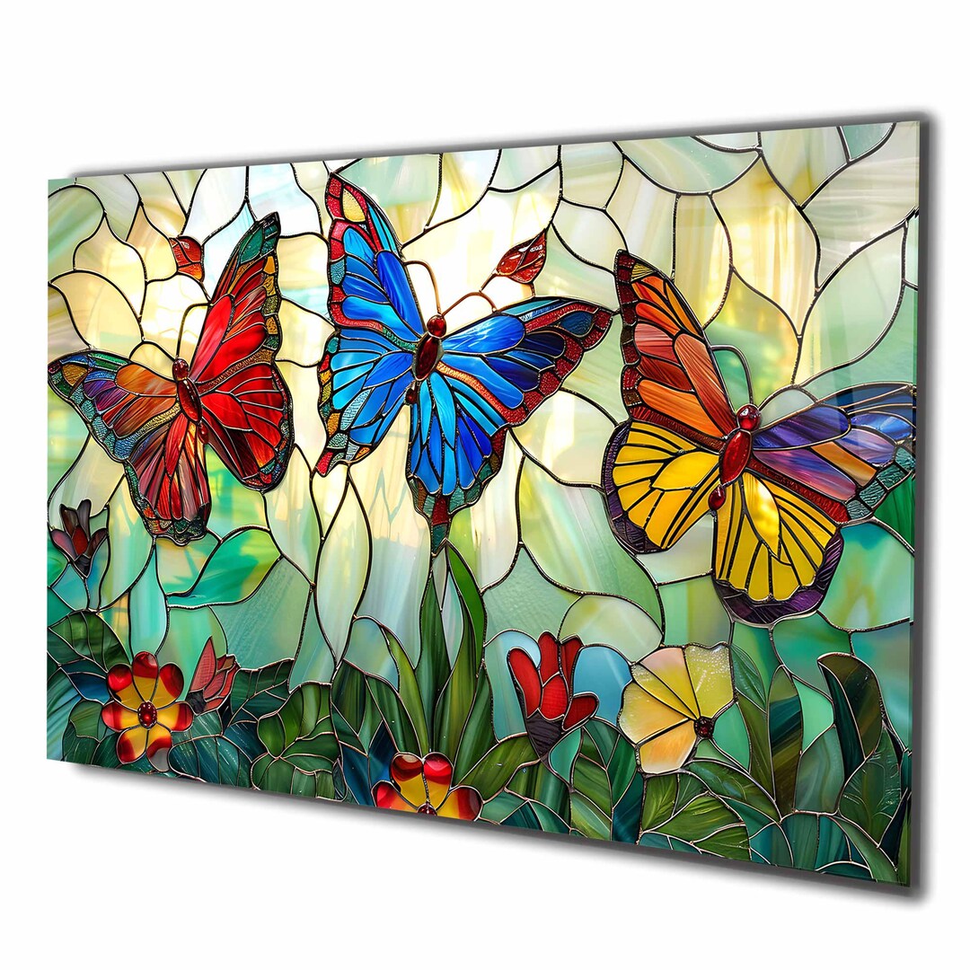 Stained Glass Painting Tempered Glass Wall Art Butterfly, Stained Glass