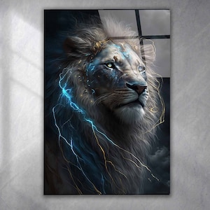 Lion Tempered Glass Wall Art Animals,Panoramic wall Art,Extra large Wall Art,houeswarming gift,Office gift,Modern Wall hanging