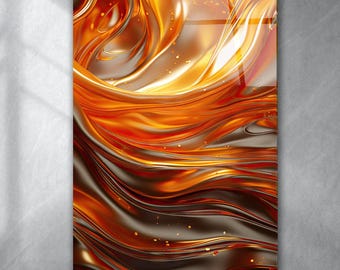 Orange Abstract Tempered Glass Wall Art: Modern Panoramic Decor