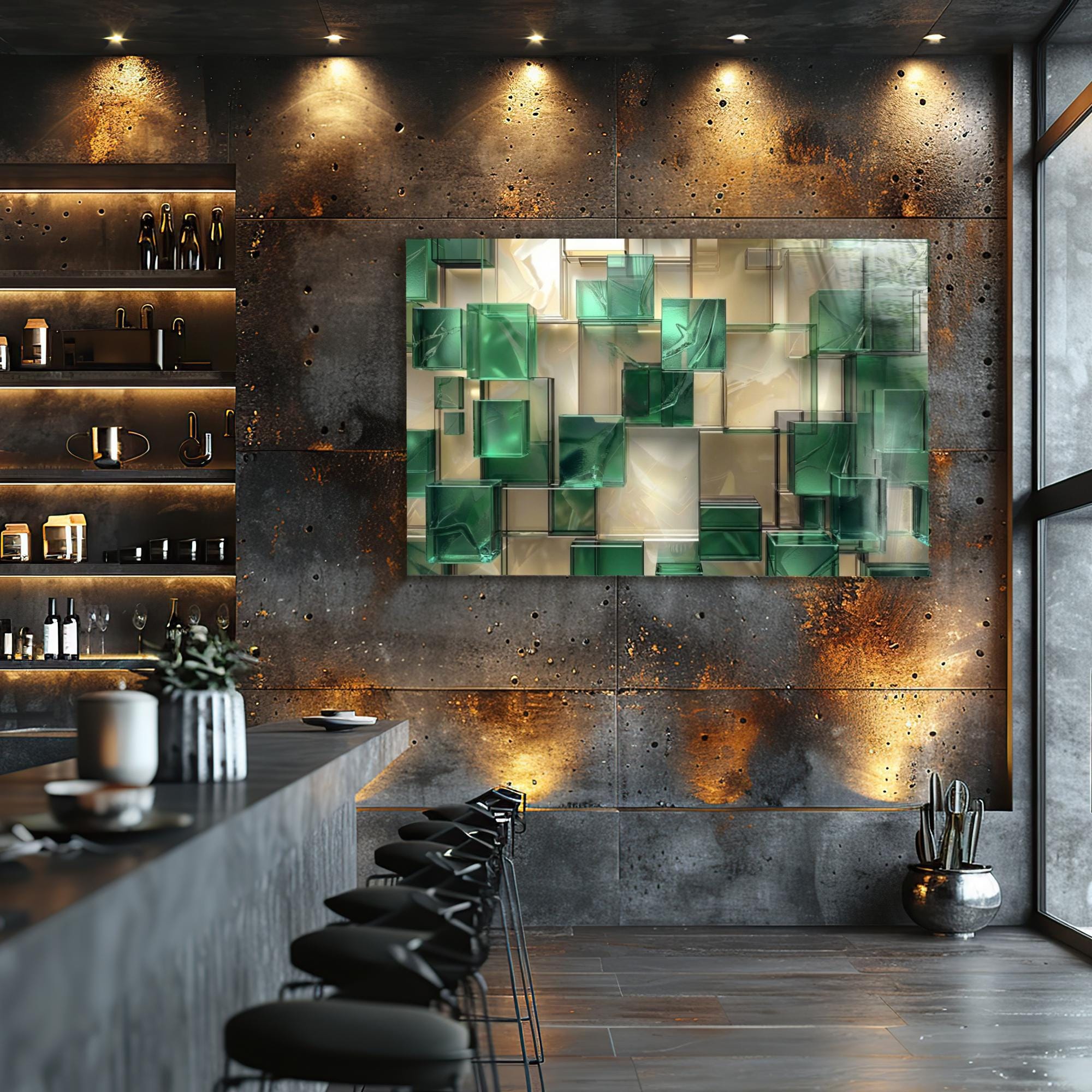 Tempered Glass Wall Art Extra Large Emerald Green Abstract Wall Art ...