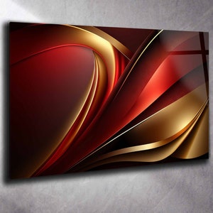 Gold Red Tempered Glass Wall Art Abstract, Panoramic Wall Art Tempered Glass Backsplash Extra Large Wall Art Wall Art for Mom decor