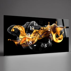 Grande horloge murale abstraite, horloge murale moderne dorée, horloge murale unique, horloge murale en verre trempé unique, grande horloge murale, idée cadeau