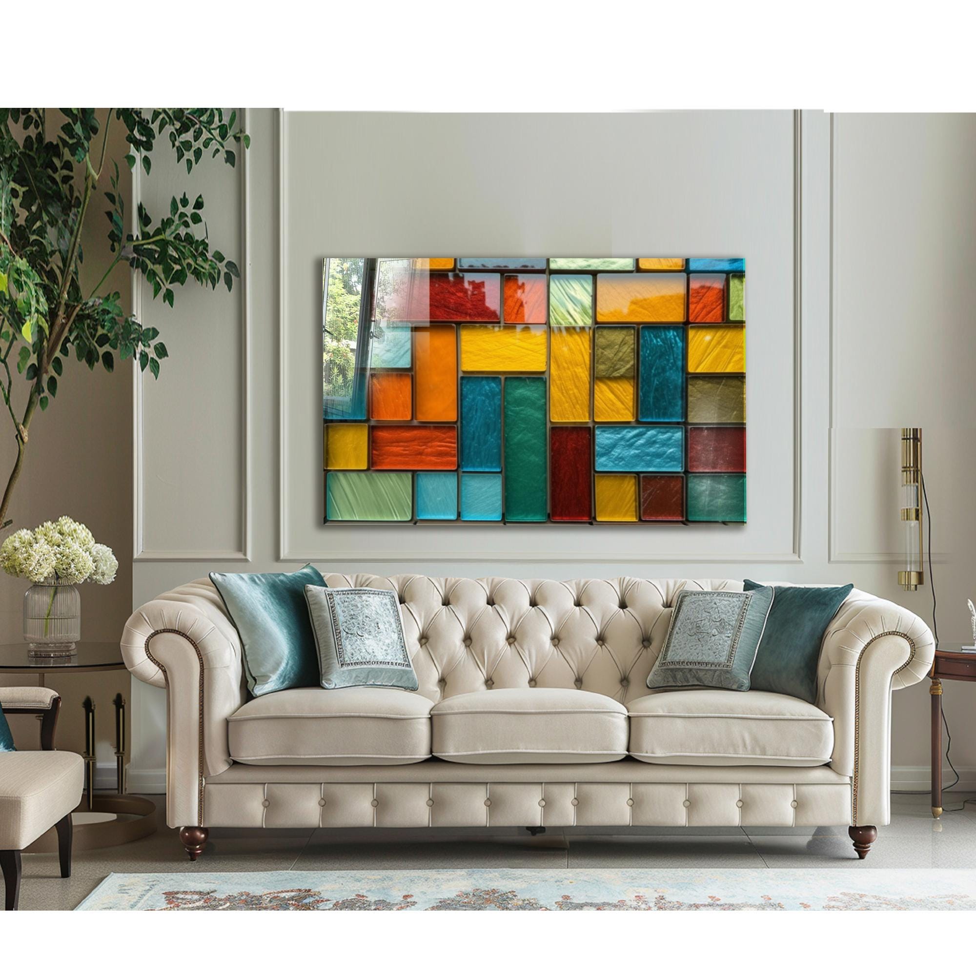 Tempered Glass Wall Art – Colorful Geometric Stained Glass Wall Art ...