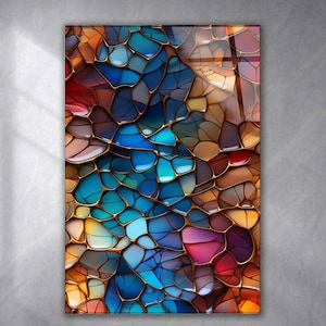 Colorful Tempered Glass Wall Art Stained Glass, Panoramic Wall Art Tempered Glass Backsplash Extra Large Wall Art Wall Art for Mom Decor