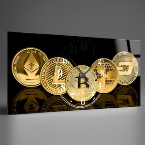 Tempered Glass Wall Clock Bitcoin, Tempered Glass Wall Clock For Office, Housewarming Gift,Unique Home Decor extra large clock
