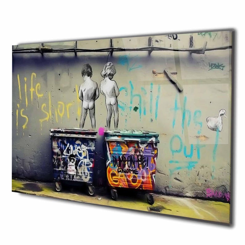 Tempered Glass Wall Art Urban Street Art, Graffiti Wall Art with Kids, Industrial Loft Decor, Extra Large Wall Art image 3