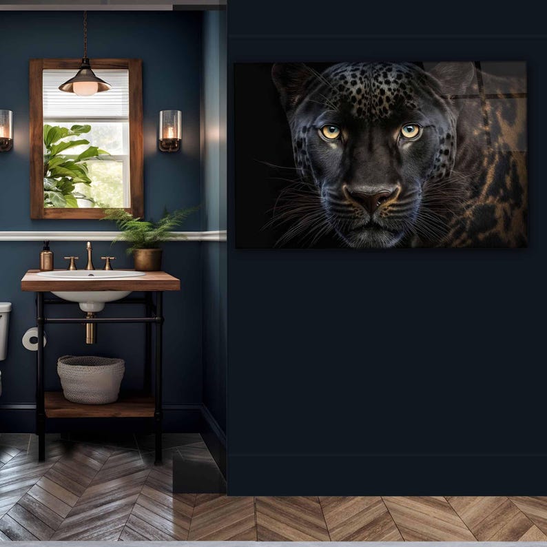 Tempered Glass Panther Wall Art, Masculine Home Decor image 5