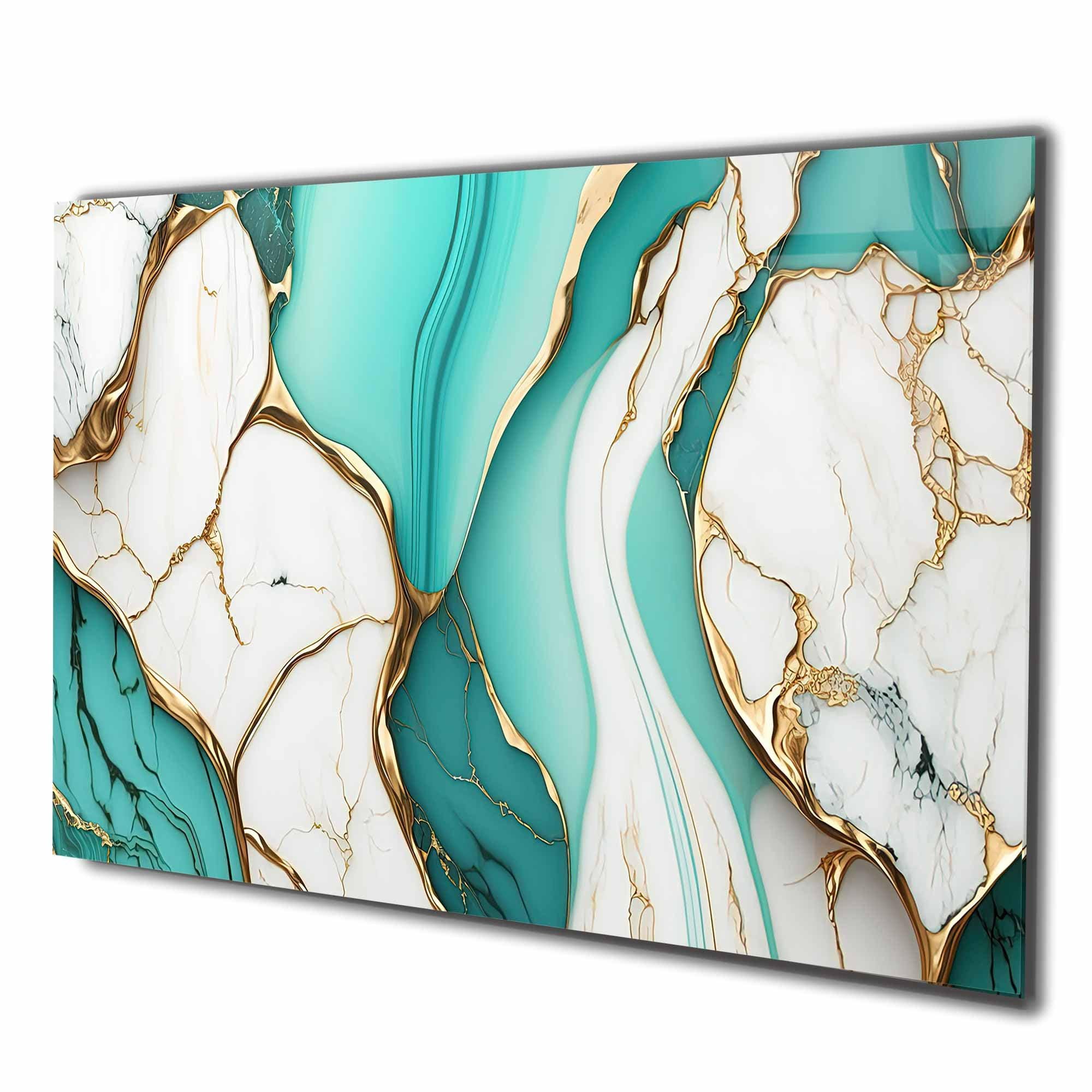 Green Gold Marble Tempered Glass Wall Art: Modern Panoramic Decor - Etsy