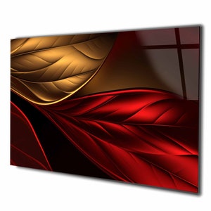 Gold Red Abstract Tempered Glass Wall Art, Panoramic Wall Art Tempered Glass Backsplash Extra Large Wall Art Wall Art for Mom Wall decor