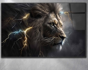 Tempered Glass Wall Art: Bold Lion Print (Extra Large, Ready to Hang)