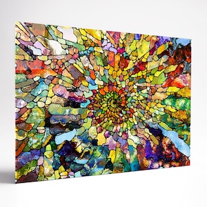 Colorful Abstract Mosaic Tempered Glass Wall Art, Panoramic Wall Art Tempered Glass Backsplash Extra Large Wall Art Wall Art for Mom