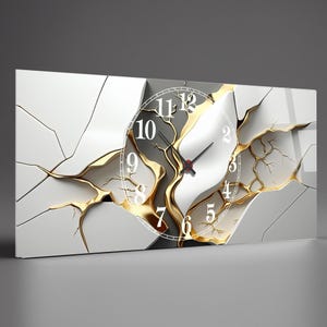 Marble Large Wall clock  White, Modern wall clock, Unique wall clock, Tempered glass wall clock unique,Large clock Horiznotal Wall decor