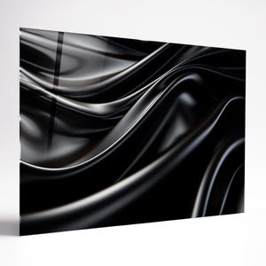 Tempered Glass Wall Art, Black Abstract Waves, Black Large Glass Wall Art, Black Glass Backspalsh, for living room, modern minimalist piece