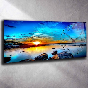 Tempered Glass Abstract Wall Clock Wall Art, Landscape Style Tempered Glass Wall Clock Housewarming Gift,Unique Home Decor extra large clock