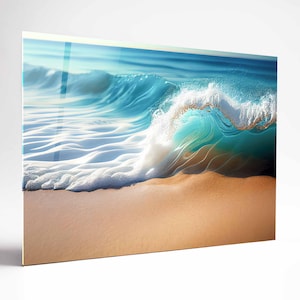 Ocean Wave Tempered Glass Wall Art, Beach Scene Wall Art, Modern Coastal Artwork, Large Glass Wall Art, Extra large Clock,