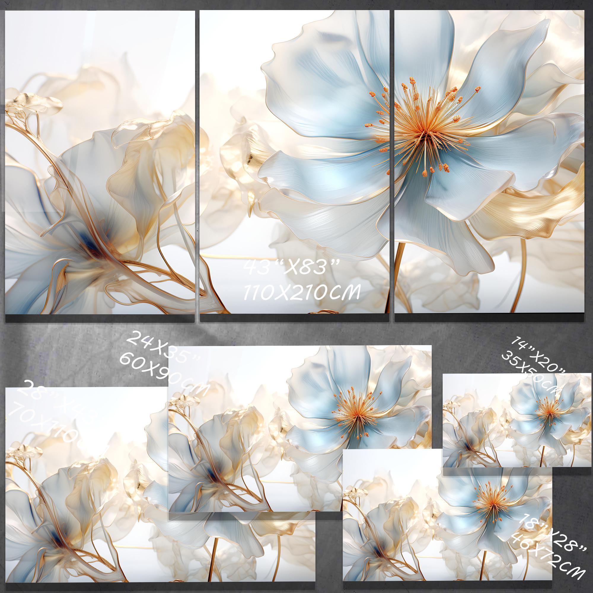 Blue Floral Tempered Glass Wall Art: Modern Flower Decor - Etsy