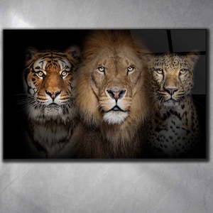Leopard Tiger Lion Tempered Glass Wall Art Animals,Panoramic wall Art,Extra large Wall Art,houeswarming gift,Office gift,Modern Wall hanging
