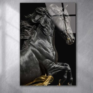Black Horse Tempered Glass Wall Art Animals, Panoramic Wall Art Tempered Glass Backsplash Extra Large Wall Art, Wall Art for Mom decor