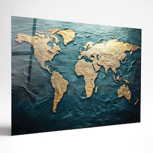 Carte du monde, art mural en verre trempé abstrait, art mural panoramique, dosseret en verre trempé, art mural extra large, art mural pour maman