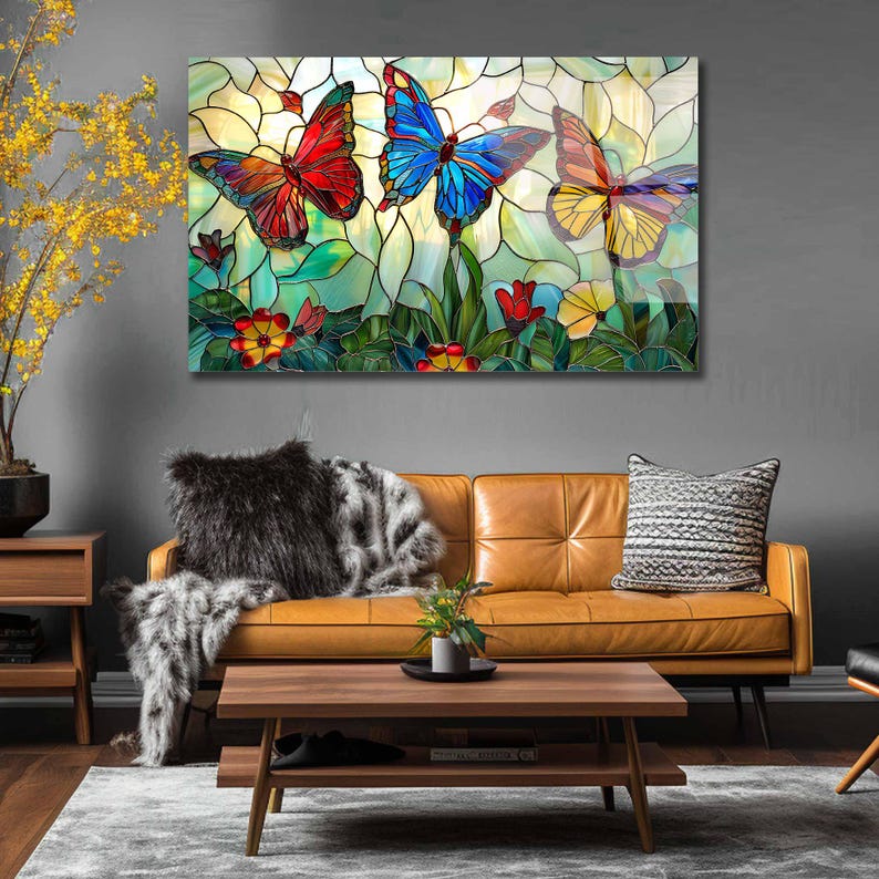 Stained Glass Painting Tempered Glass Wall Art Butterfly, Stained Glass