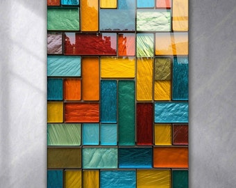 Vidrieras coloridas arte de pared de vidrio templado abstracto, arte panorámico de la pared, arte de pared extra grande, regalo de inauguración de la casa, colgante de pared moderno