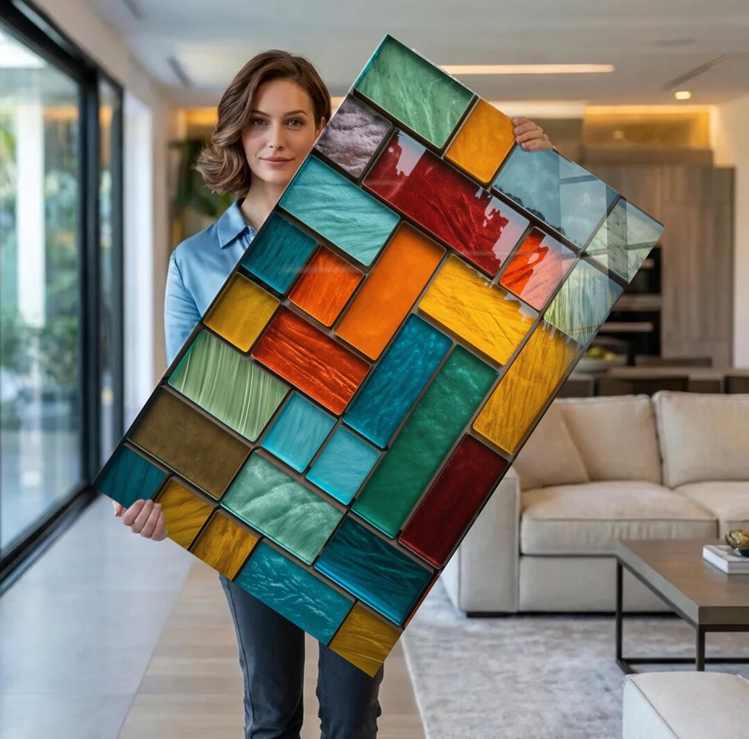 Tempered Glass Wall Art Extra Large Colorful Mosaic Wall Art Abstract ...