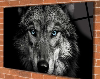 Tempered Glass Wolf Wall Art, Masculine Home Decor