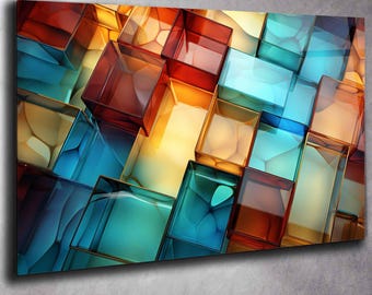 Arte mural en vidrio templado, panel abstracto de vitral (extragrande)
