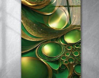 Tempered Glass Wall Art: Green Abstract Panorama (Extra Large Size)